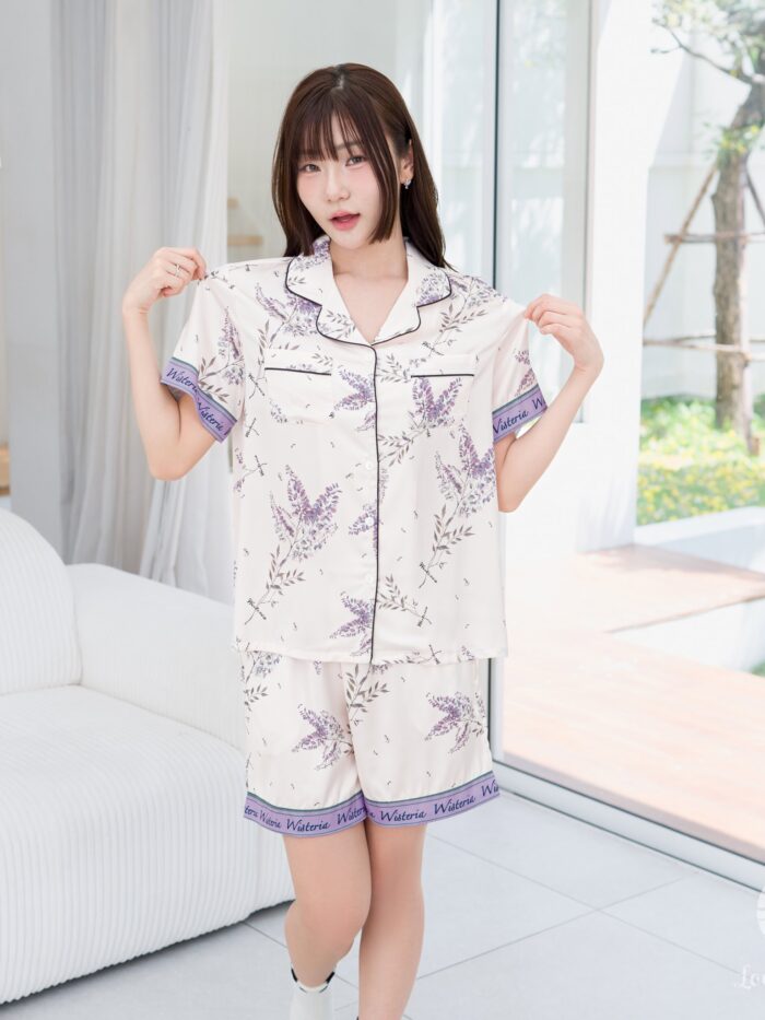 ชุดนอน Silk Satin แขนสั้น-ขาสั้น Wisteria A10 - Image 2