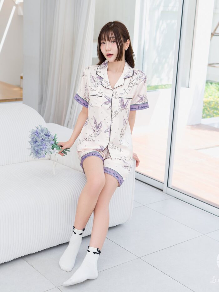ชุดนอน Silk Satin แขนสั้น-ขาสั้น Wisteria A10 - Image 5