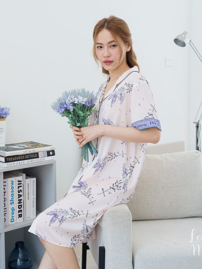 ชุดนอน Silk Satin กระโปรง Wisteria C10 - Image 3