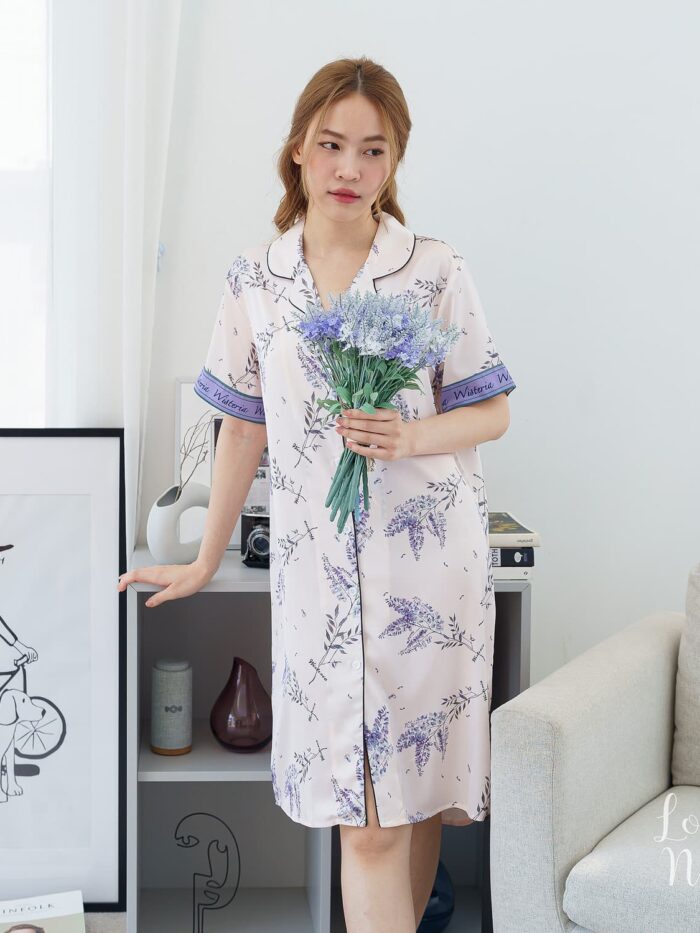 ชุดนอน Silk Satin กระโปรง Wisteria C10 - Image 5