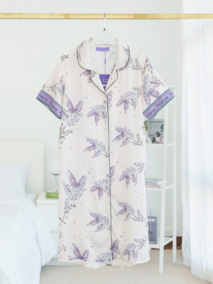 ชุดนอน Silk Satin กระโปรง Wisteria C10 - Image 7