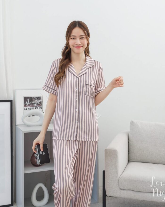 ชุดนอน Silk Satin แขนสั้น-ขายาว So Sweet D77