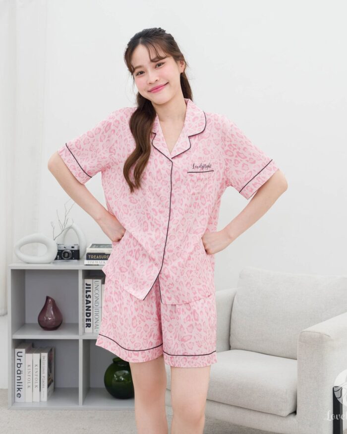 ชุดนอน LovelyNight แขนสั้น-ขาสั้น Pink Leopard A63