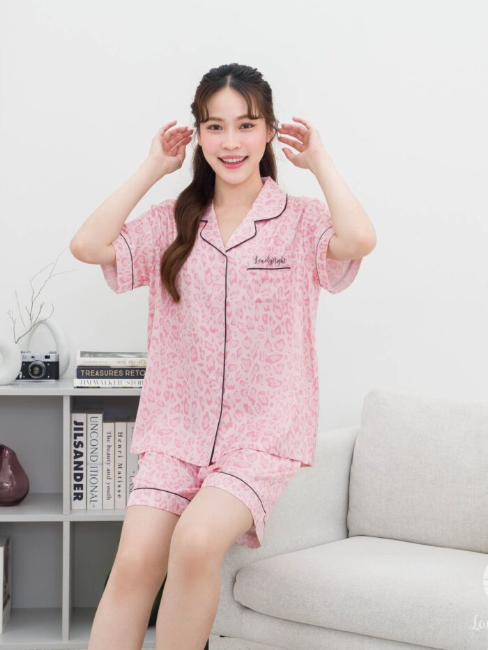 ชุดนอน LovelyNight แขนสั้น-ขาสั้น Pink Leopard A63 - Image 5