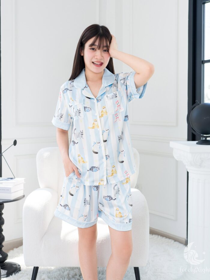 ชุดนอน LovelyNight แขนสั้น-ขาสั้น Pretty Cats A18