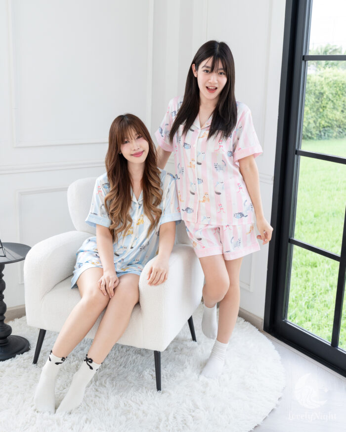 ชุดนอน LovelyNight แขนสั้น-ขาสั้น Pretty Cats A18