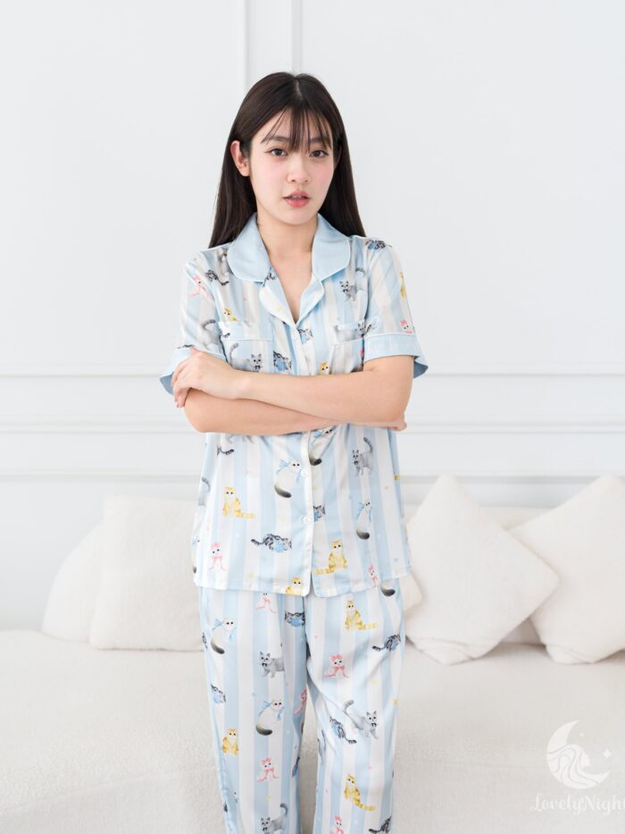 ชุดนอน LovelyNight แขนสั้น-ขายาว Pretty Cats D18 - Image 2