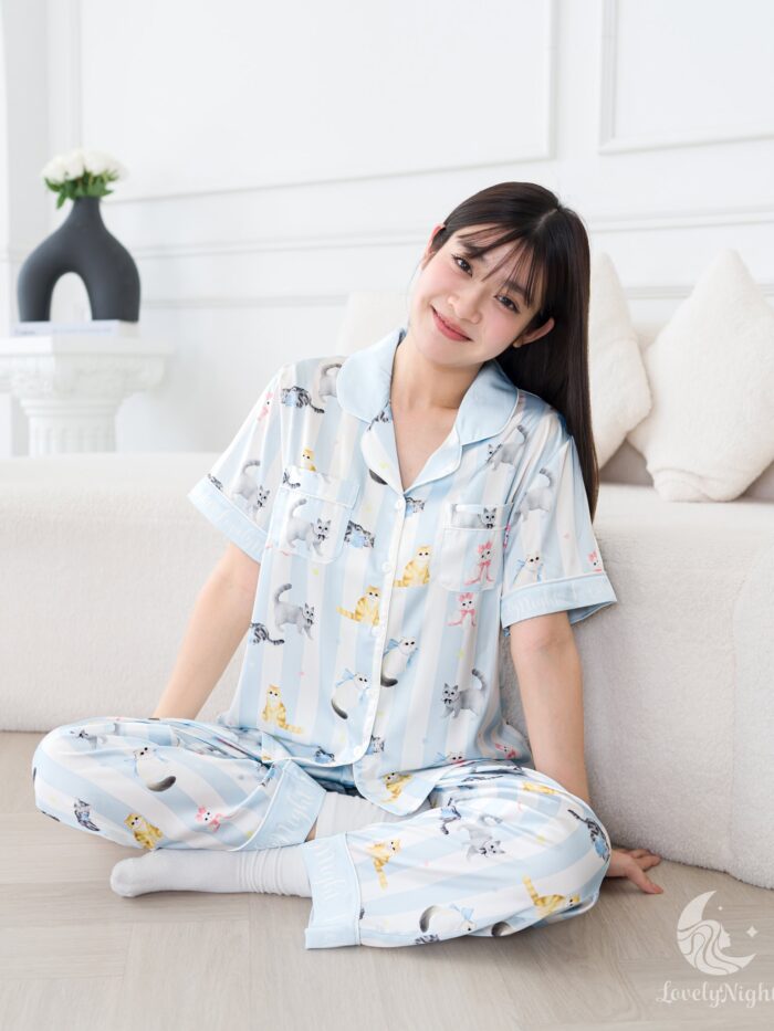 ชุดนอน LovelyNight แขนสั้น-ขายาว Pretty Cats D18 - Image 6
