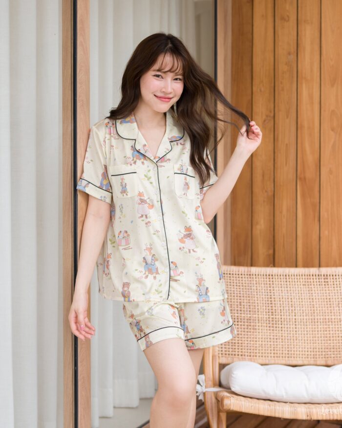 ชุดนอน LovelyNight แขนสั้น-ขาสั้น Wildlife Melody A38