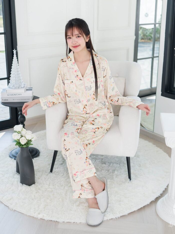 ชุดนอน LovelyNight แขนยาว-ขายาว Floral Cats B19 - Image 6
