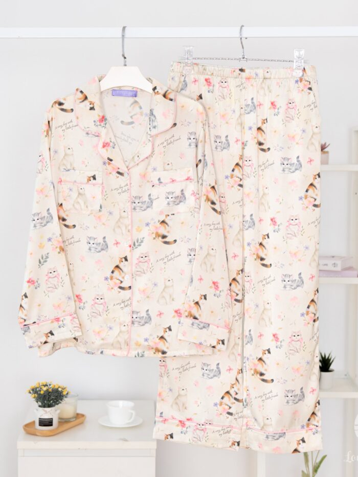 ชุดนอน LovelyNight แขนยาว-ขายาว Floral Cats B19 - Image 8