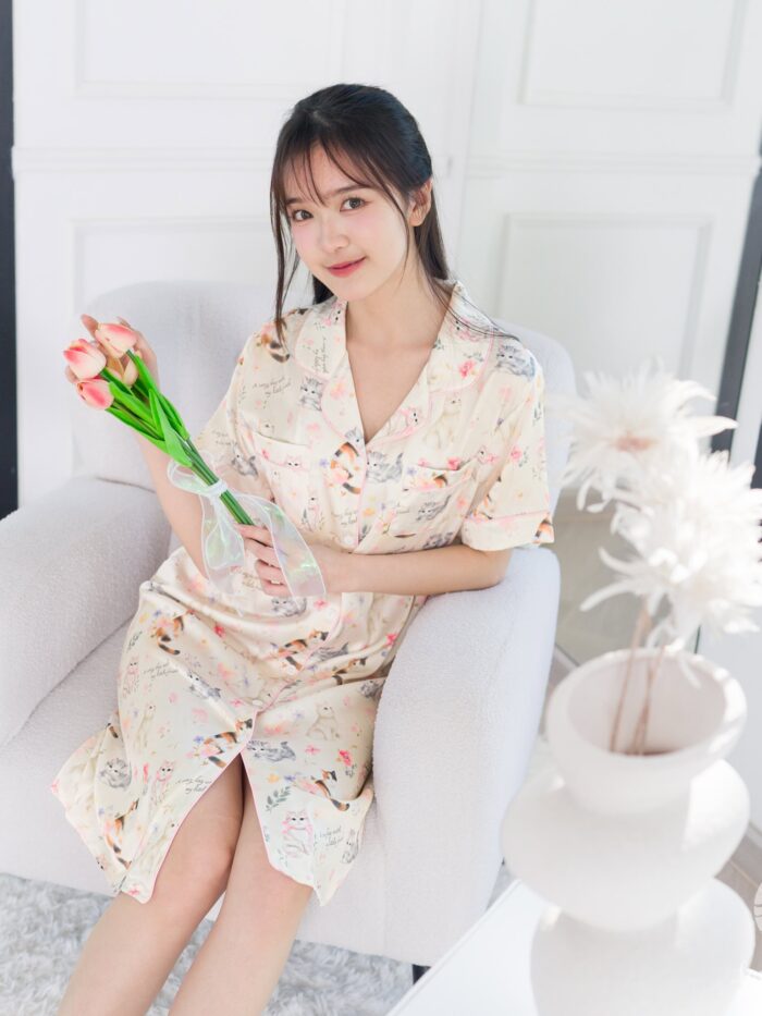 ชุดนอน LovelyNight กระโปรง Floral Cats C19 - Image 5