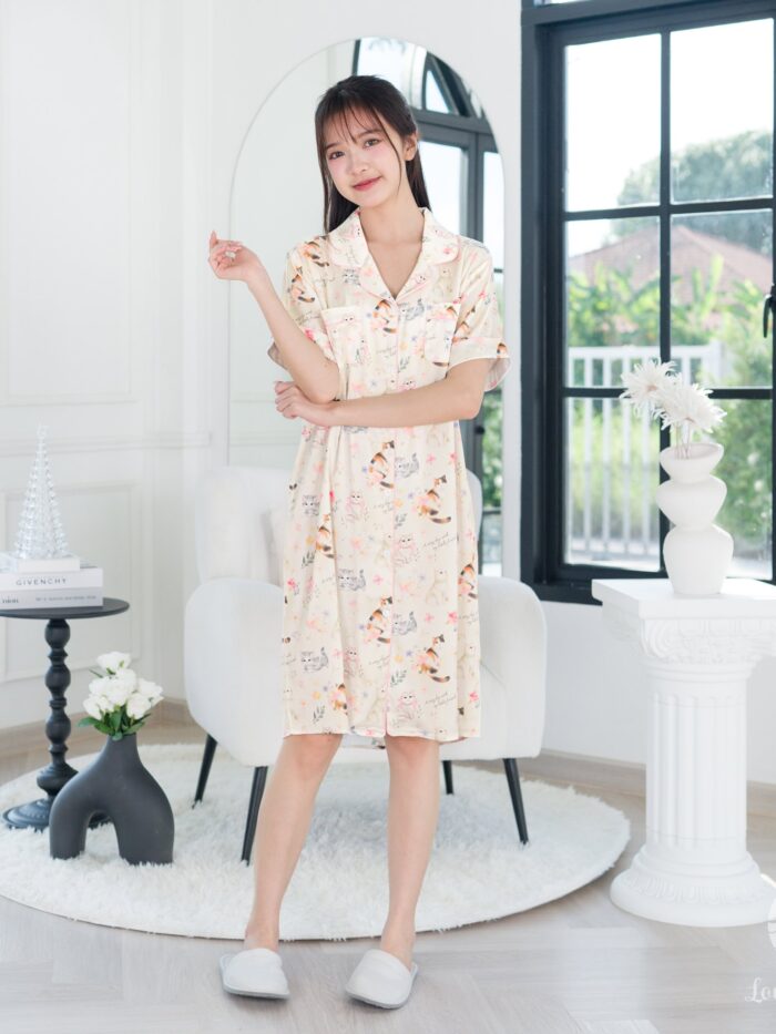 ชุดนอน LovelyNight กระโปรง Floral Cats C19 - Image 6