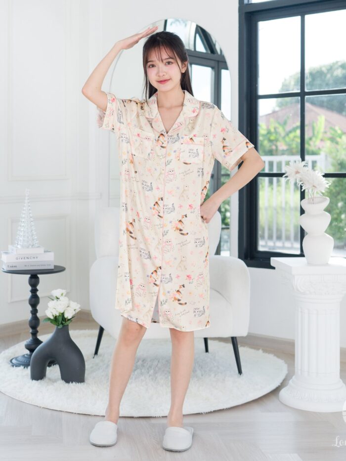 ชุดนอน LovelyNight กระโปรง Floral Cats C19 - Image 7