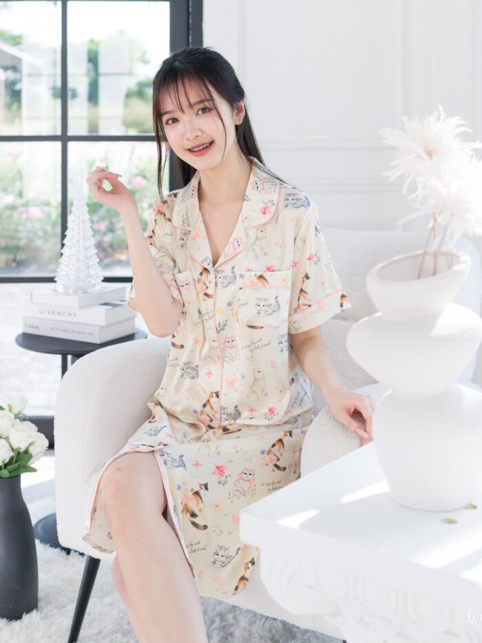 ชุดนอน LovelyNight กระโปรง Floral Cats C19 - Image 4