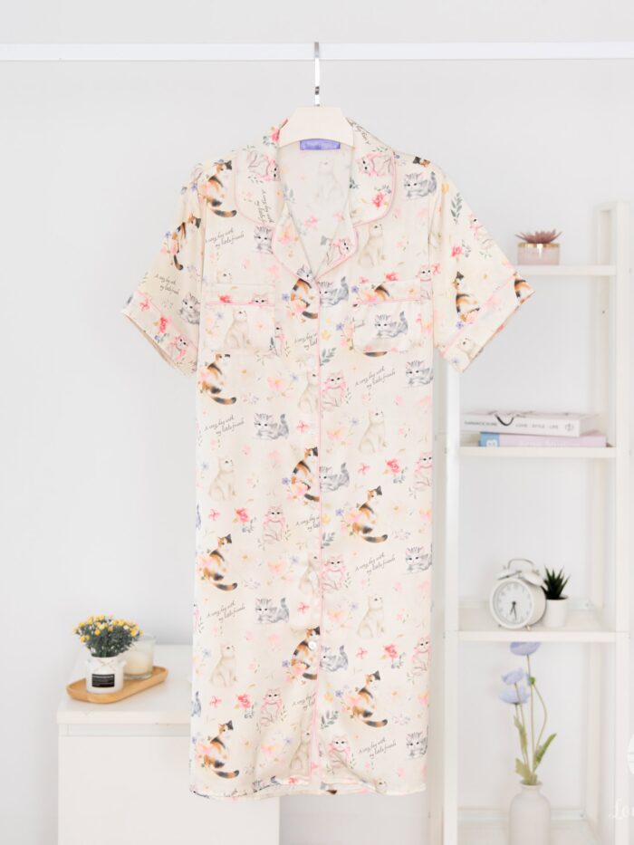 ชุดนอน LovelyNight กระโปรง Floral Cats C19 - Image 8