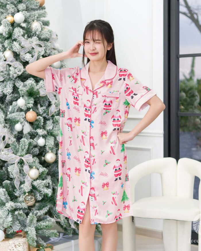 ชุดนอน LovelyNight กระโปรง Santa Pink C91