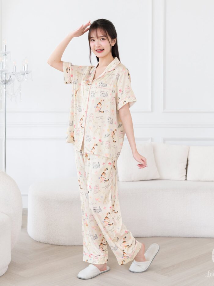ชุดนอน LovelyNight แขนสั้น-ขายาว Floral Cats D19 - Image 7