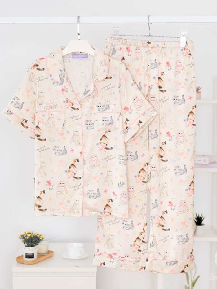 ชุดนอน LovelyNight แขนสั้น-ขายาว Floral Cats D19 - Image 8