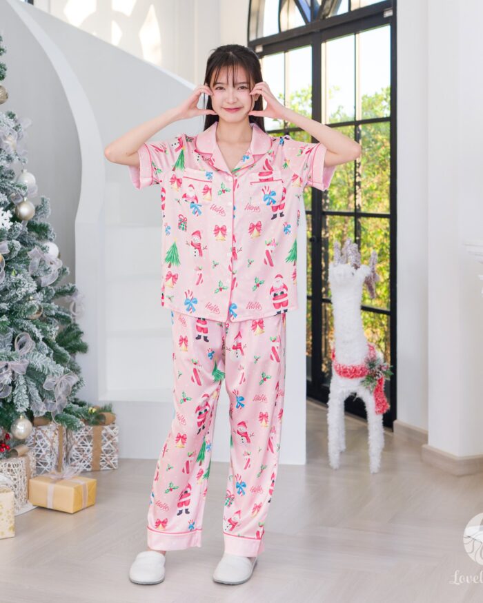 ชุดนอน LovelyNight แขนสั้น-ขายาว Santa Pink D91