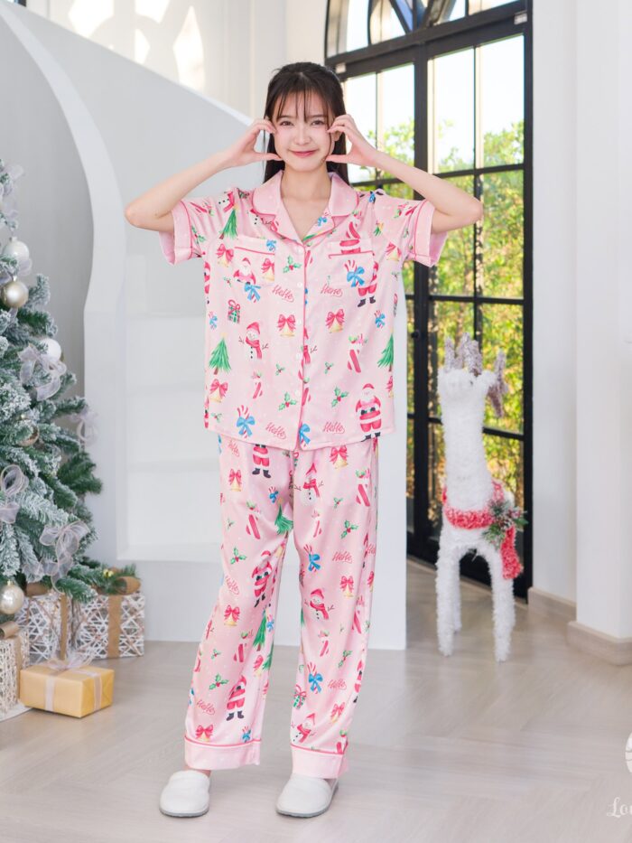 ชุดนอน LovelyNight แขนสั้น-ขายาว Santa Pink D91