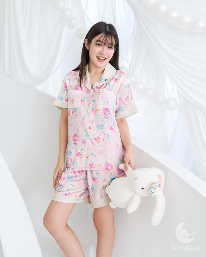 ชุดนอน LovelyNight แขนสั้น-ขาสั้น Macaron Bunny A43