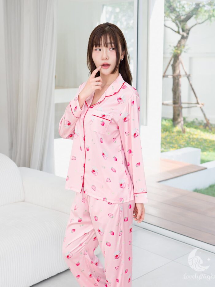 ชุดนอน LovelyNight แขนยาว-ขายาว Strawberry Milk B11 - Image 4