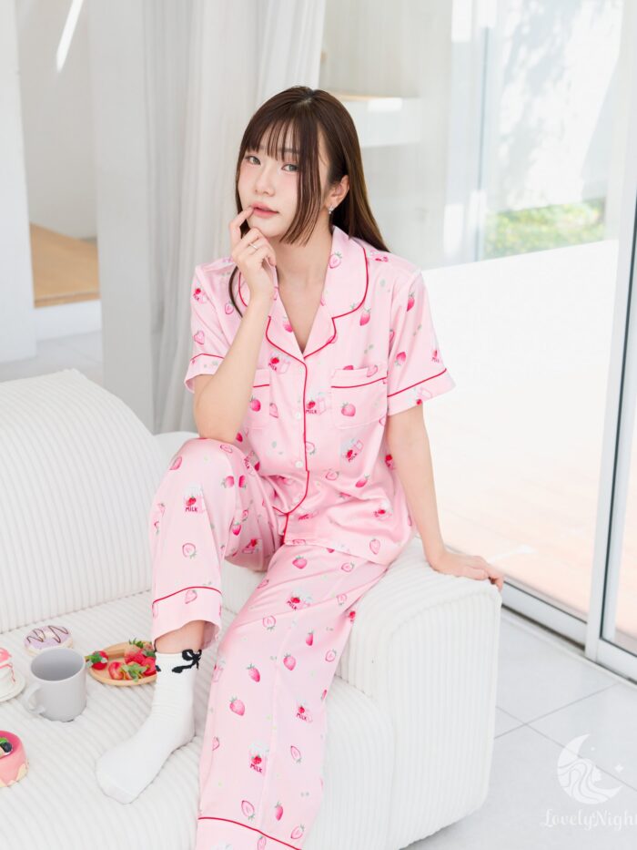 ชุดนอน LovelyNight แขนสั้น-ขายาว Strawberry Milk D11 - Image 4