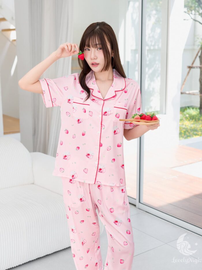 ชุดนอน LovelyNight แขนสั้น-ขายาว Strawberry Milk D11 - Image 3