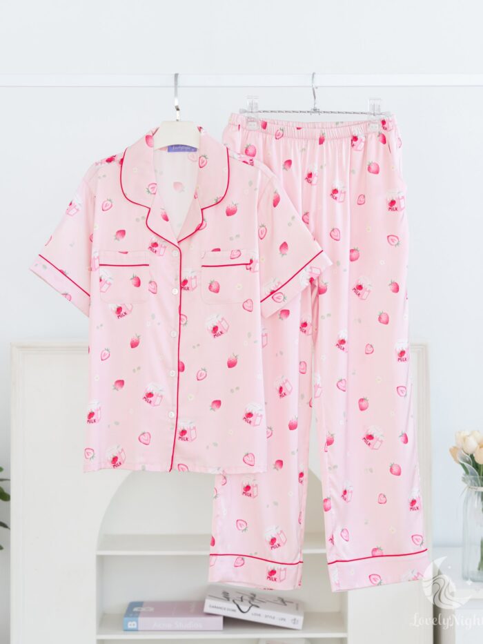 ชุดนอน LovelyNight แขนสั้น-ขายาว Strawberry Milk D11 - Image 8