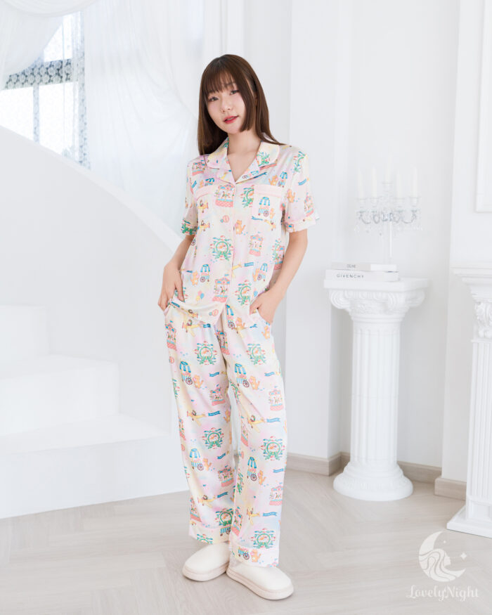 ชุดนอน LovelyNight แขนสั้น-ขายาว Candy Cat Land D14