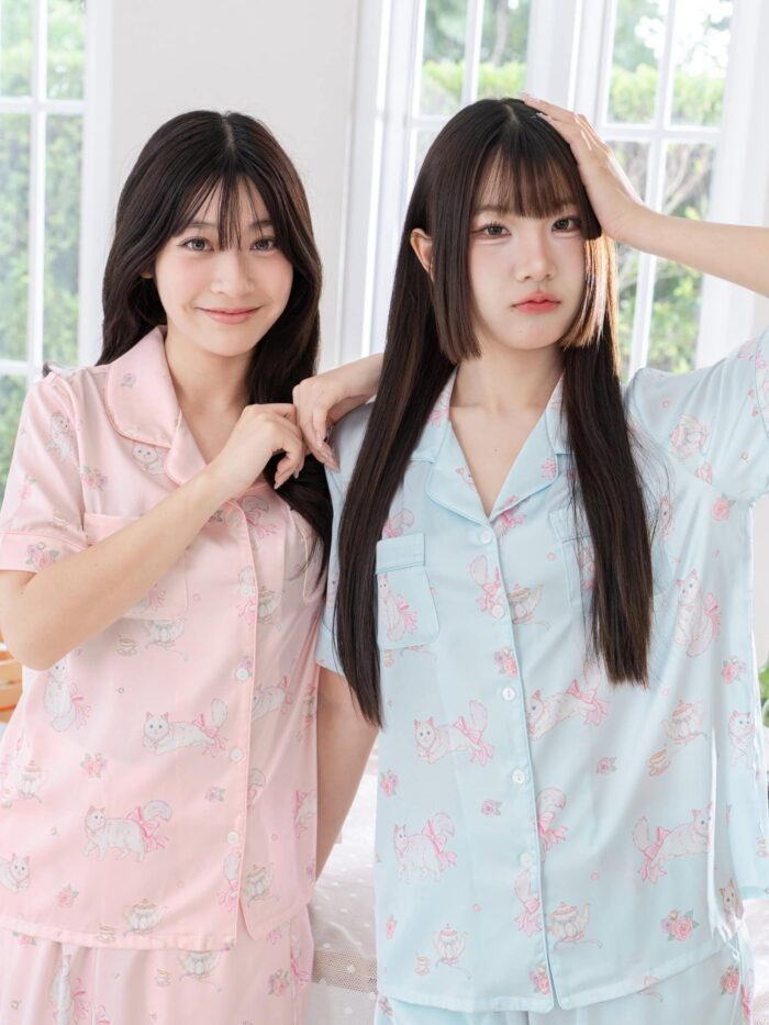 ชุดนอน LovelyNight แขนสั้น-ขาสั้น Cat Afternoon Tea A17 - Image 2