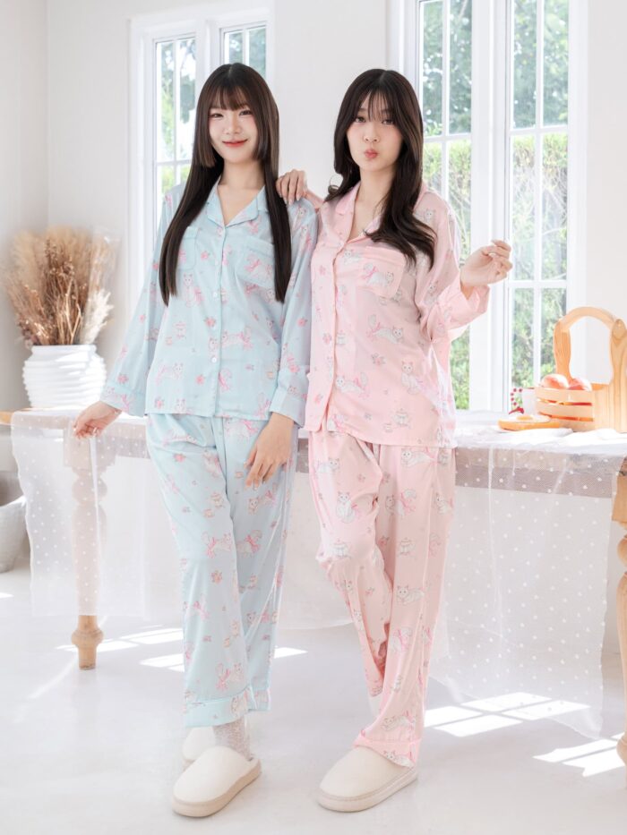 ชุดนอน LovelyNight แขนยาว-ขายาว Cat Afternoon Tea B17 - Image 9