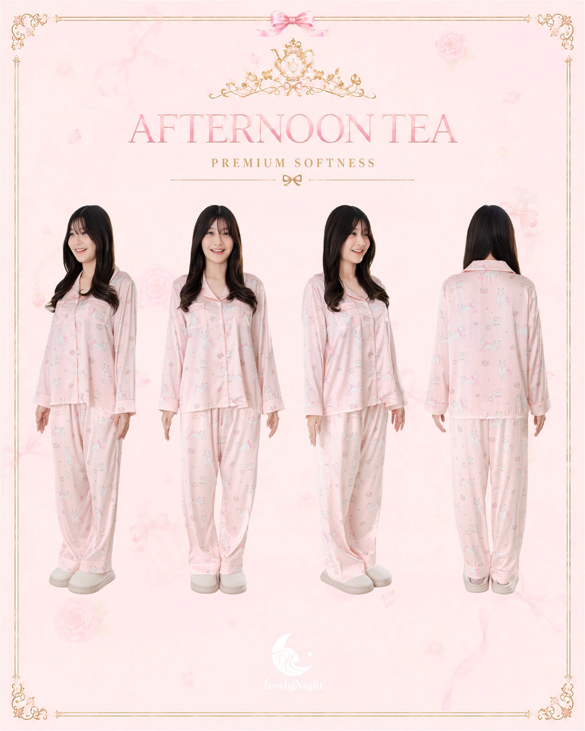 ชุดนอน LovelyNight แขนยาว-ขายาว Cat Afternoon Tea B17 - Image 10