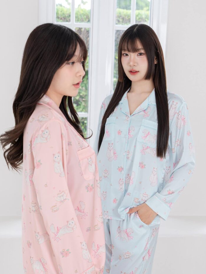 ชุดนอน LovelyNight แขนยาว-ขายาว Cat Afternoon Tea B17 - Image 4