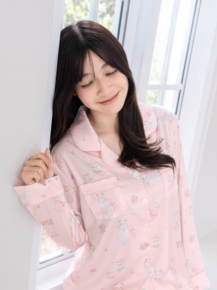 ชุดนอน LovelyNight แขนยาว-ขายาว Cat Afternoon Tea B17 - Image 5