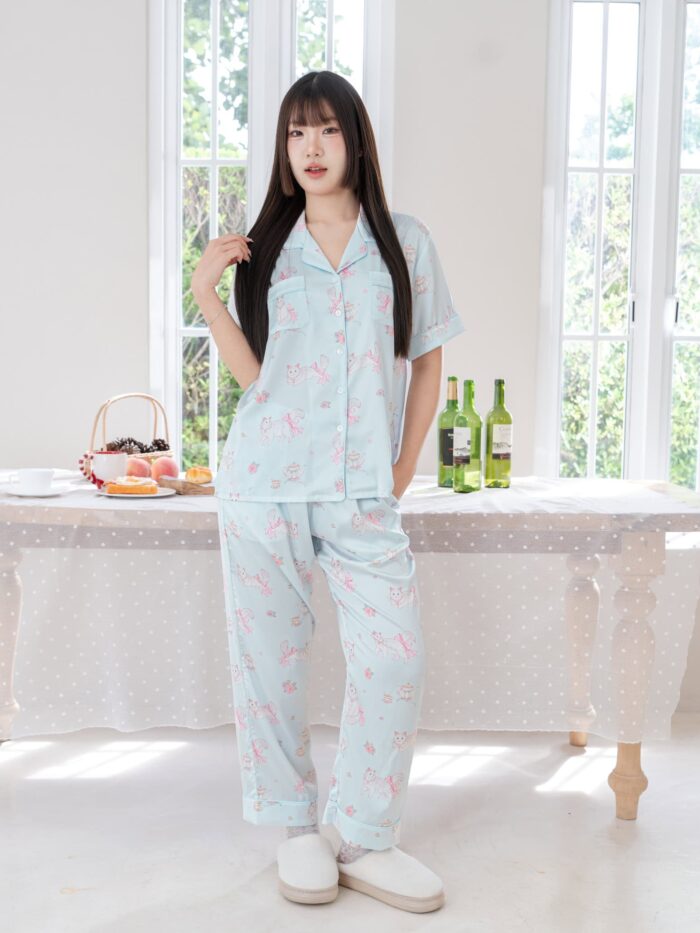 ชุดนอน LovelyNight แขนสั้น-ขายาว Cat Afternoon Tea D17 - Image 8