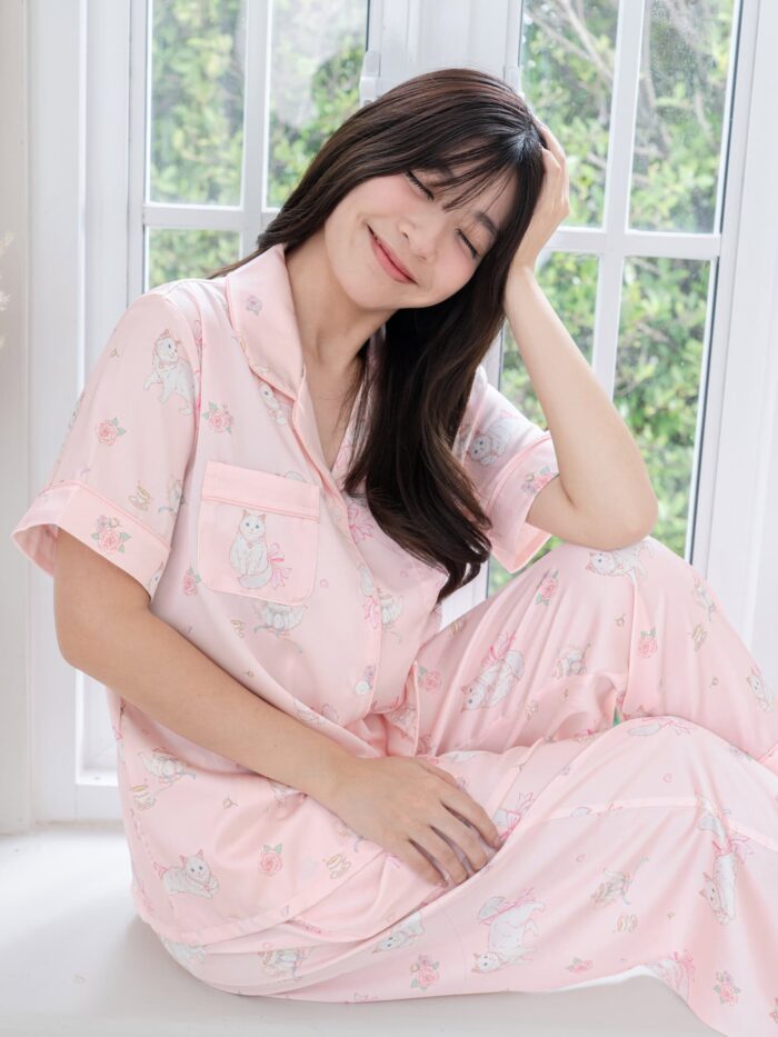 ชุดนอน LovelyNight แขนสั้น-ขายาว Cat Afternoon Tea D17 - Image 5