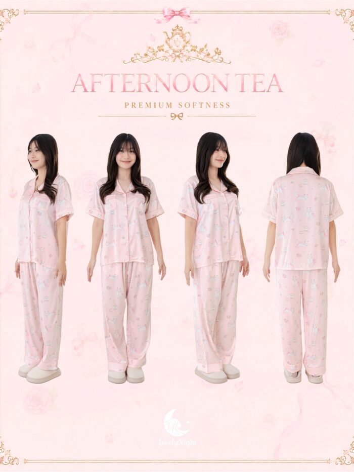 ชุดนอน LovelyNight แขนสั้น-ขายาว Cat Afternoon Tea D17 - Image 10