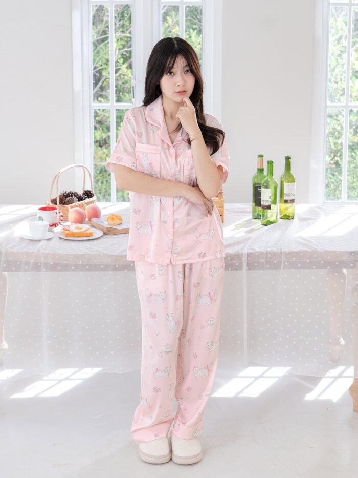 ชุดนอน LovelyNight แขนสั้น-ขายาว Cat Afternoon Tea D17 - Image 6