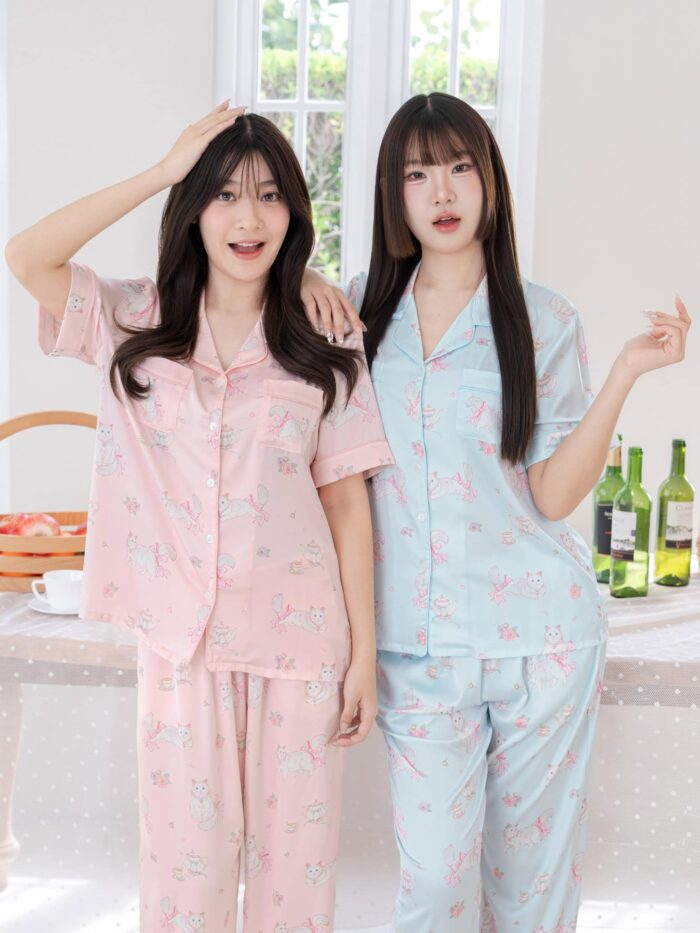 ชุดนอน LovelyNight แขนสั้น-ขายาว Cat Afternoon Tea D17 - Image 2