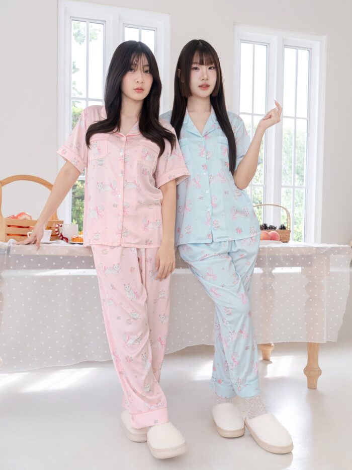 ชุดนอน LovelyNight แขนสั้น-ขายาว Cat Afternoon Tea D17 - Image 9