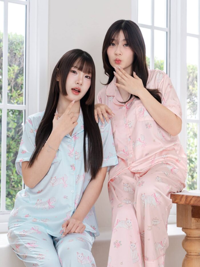 ชุดนอน LovelyNight แขนสั้น-ขายาว Cat Afternoon Tea D17 - Image 3