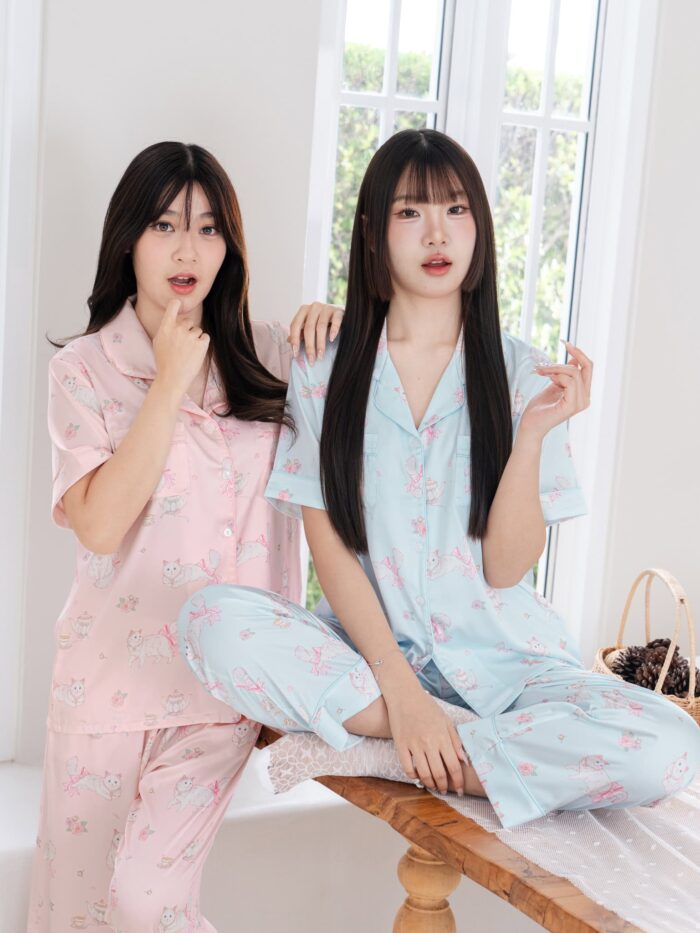 ชุดนอน LovelyNight แขนสั้น-ขายาว Cat Afternoon Tea D17 - Image 4