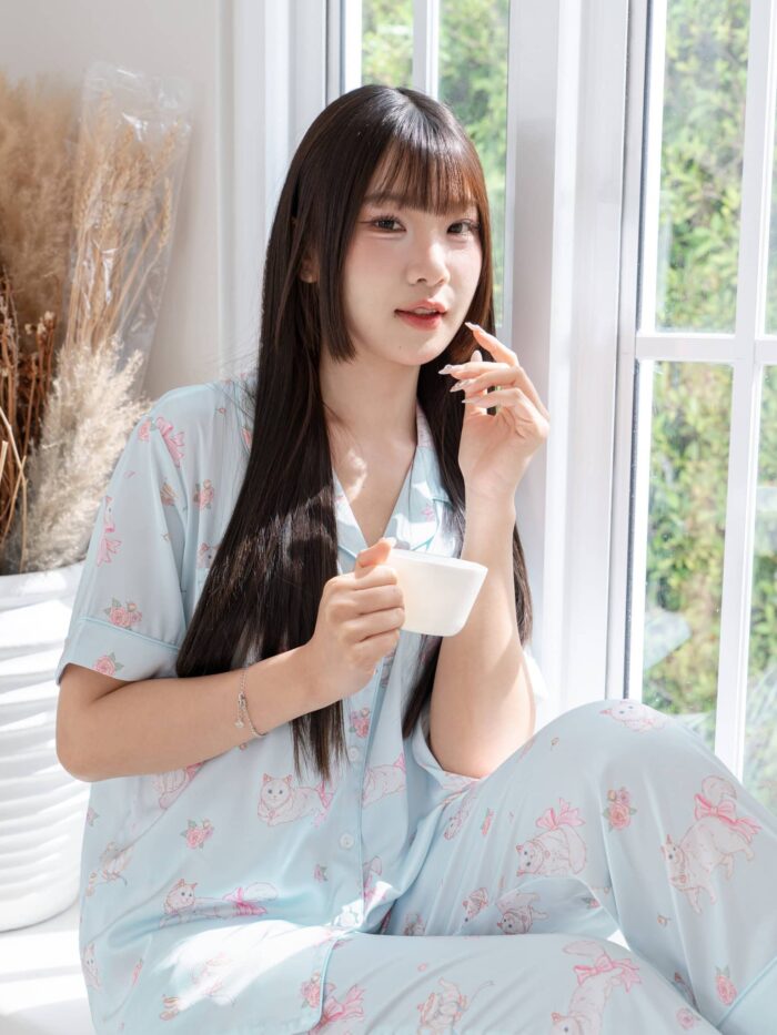 ชุดนอน LovelyNight แขนสั้น-ขายาว Cat Afternoon Tea D17 - Image 7