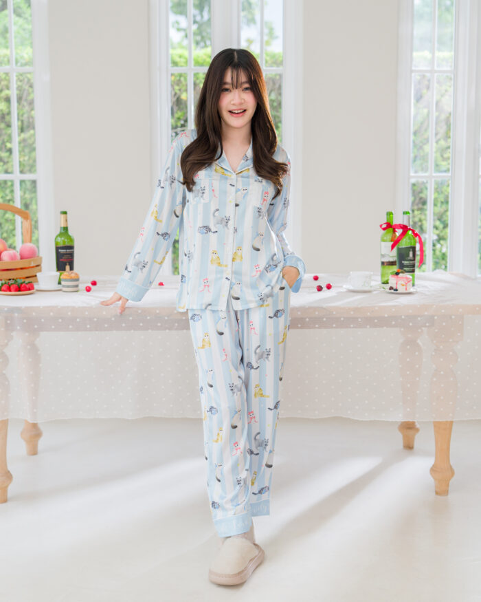 ชุดนอน LovelyNight แขนยาว-ขายาว Pretty Cats B18