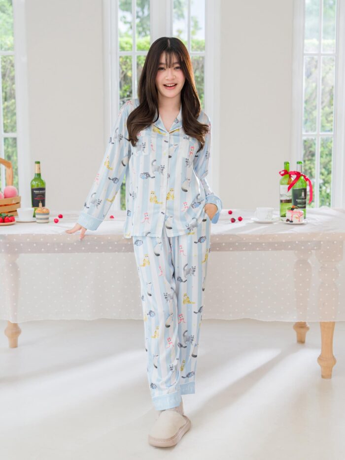 ชุดนอน LovelyNight แขนยาว-ขายาว Pretty Cats B18