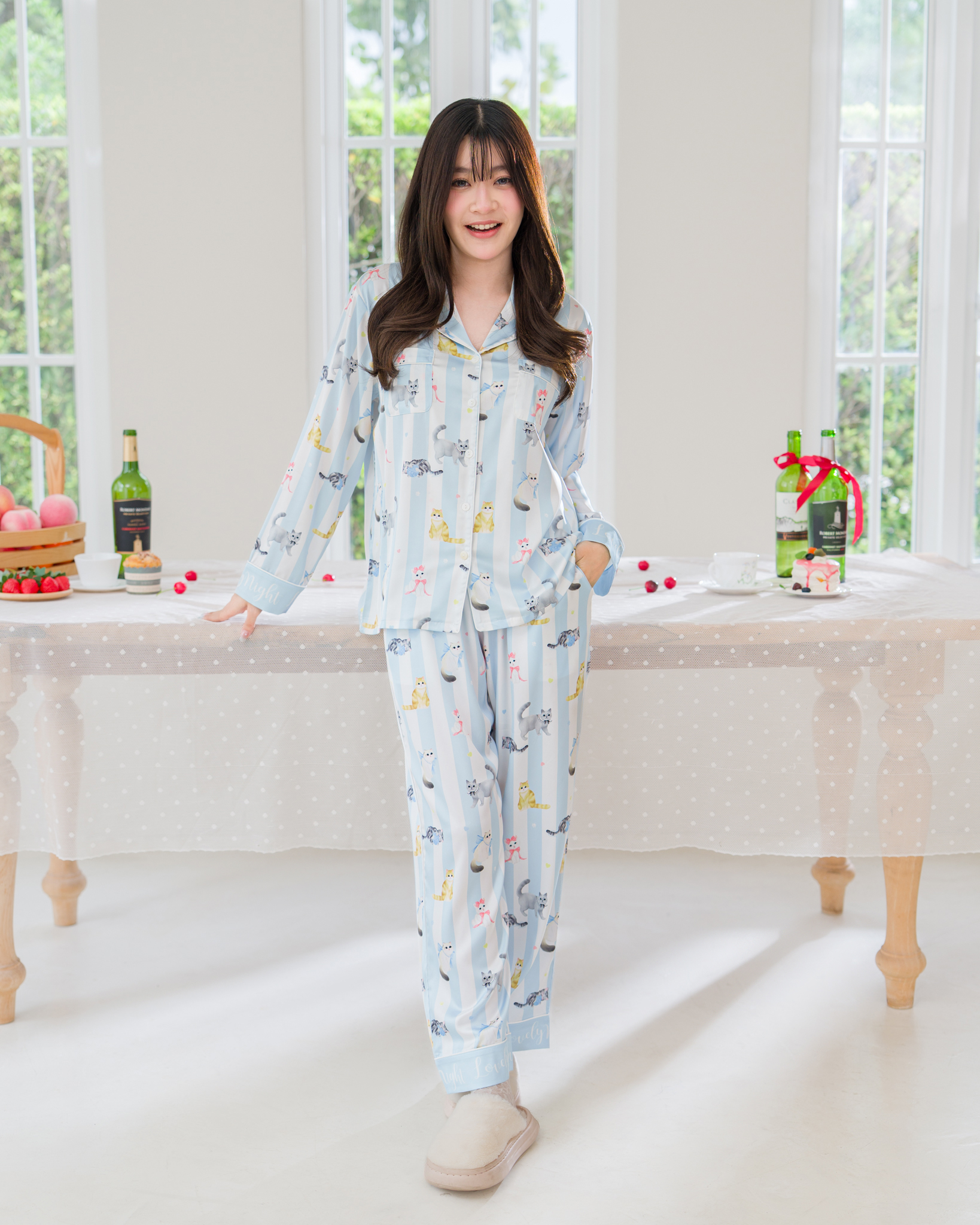 ชุดนอน LovelyNight แขนยาว-ขายาว Pretty Cats B18