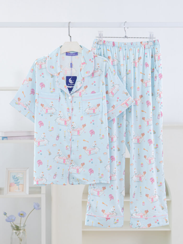 ชุดนอน LovelyNight แขนสั้น-ขายาว Swan Bath D34 - Image 2